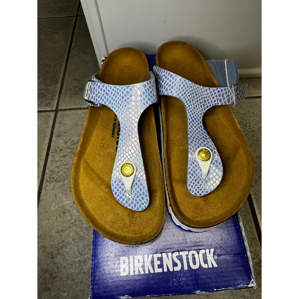 Birkenstock Gizeh BS Sandals Women's Size 35 EU Metallic Blue Snake Print